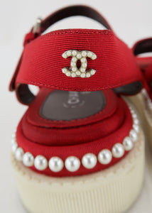 Chanel Pearl Sandals Red