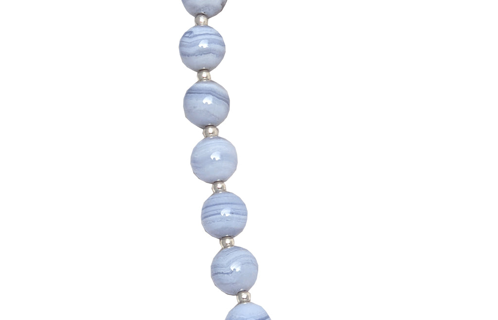 Geoclassics  Blue Lace Agate Knotted 12mm Beads Necklace