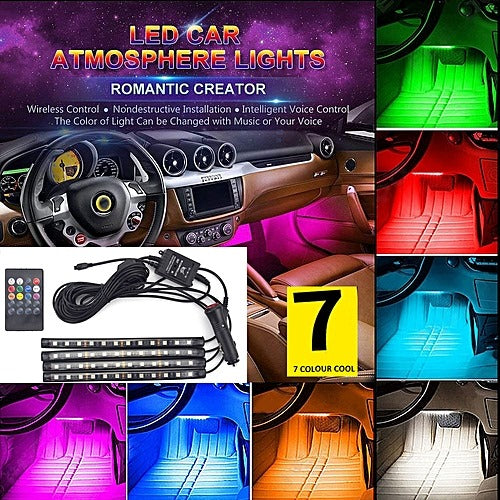 4x Led Strip Light Lamp Car Interior Decorative Strip Lights 12led Bulb Each 12v Remote Control