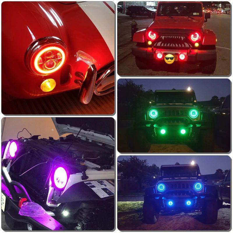 97-18 Jeep Wrangler RGB Color Halo LED Headlights TJ, LJ, JK
