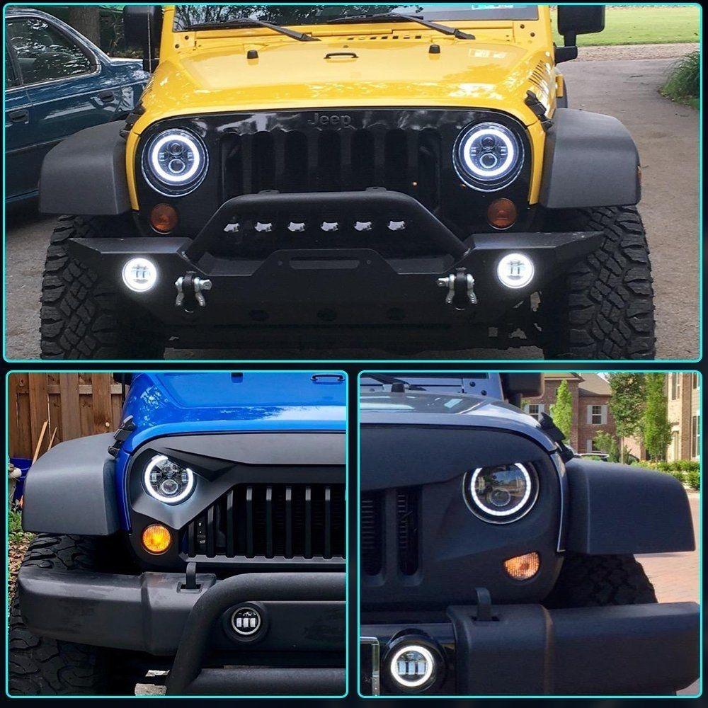 Halo LED Headlights & Fog Lights Set for 07-18 Jeep Wrangler