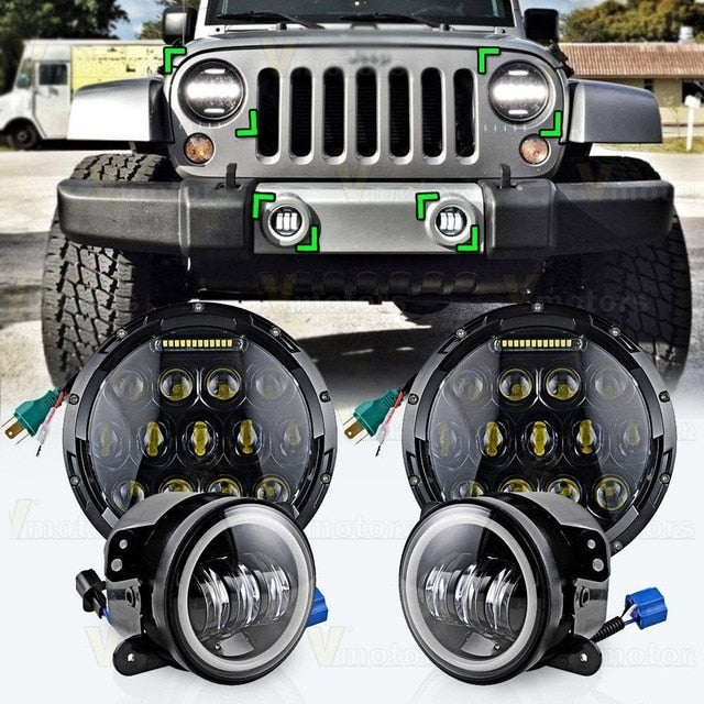 LED Headlights & Halo Fog Lights Set for 07-18 Jeep Wrangler
