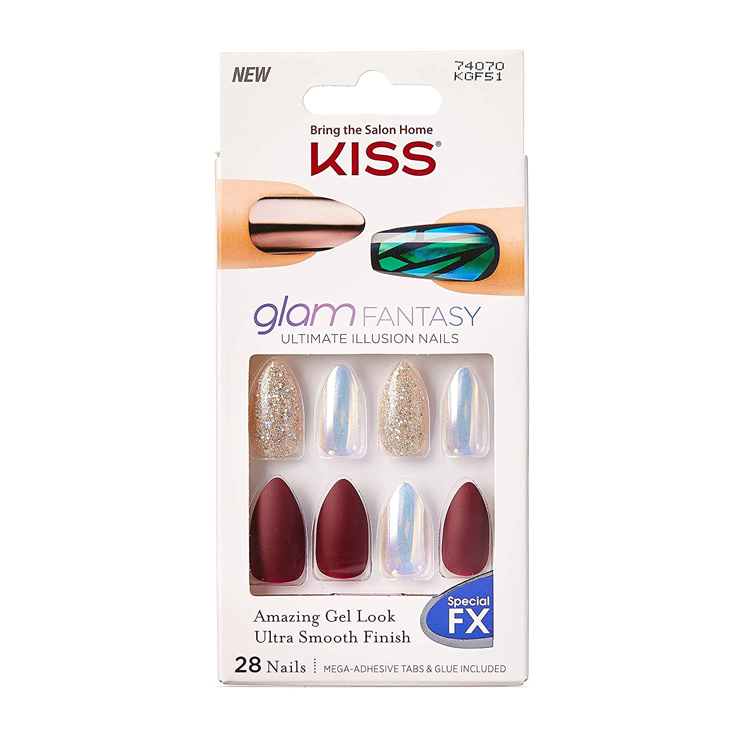 Kiss Glam Fantasy Special FX Nails – KGF51 (Red & Glitter Long Stilett