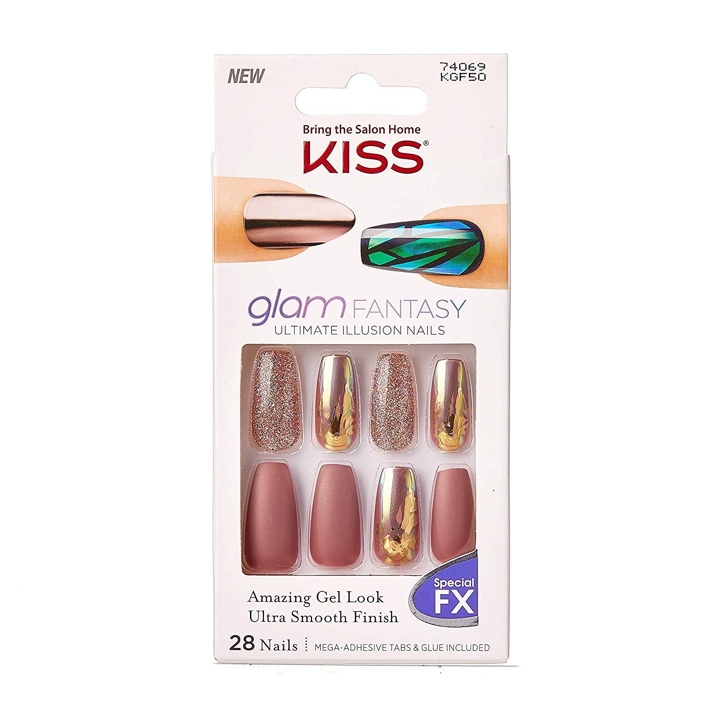 Kiss Glam Fantasy Special FX Nails – KGF50 Rosegold & Glitter