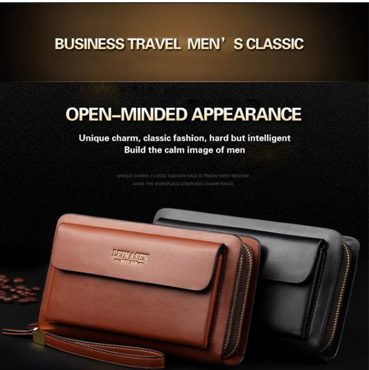 Dropship Men Clutch Bag Fashion Leather Long Purse Double Zipper Business  Wallet Black Brown Male Casual Handy Bag to Sell Online at a Lower Price