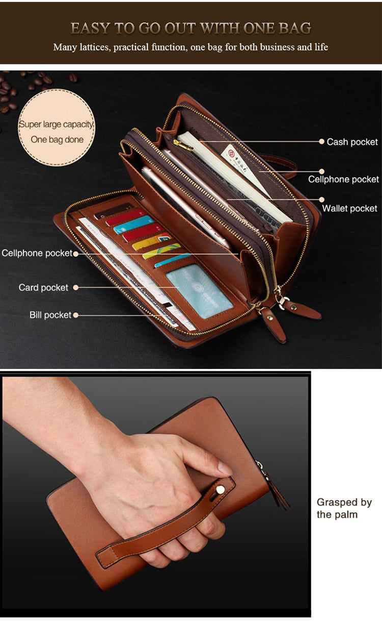 Mens Leather Cellphone Clutch Wallet Purse Large Travel Business Card Hand  Bag