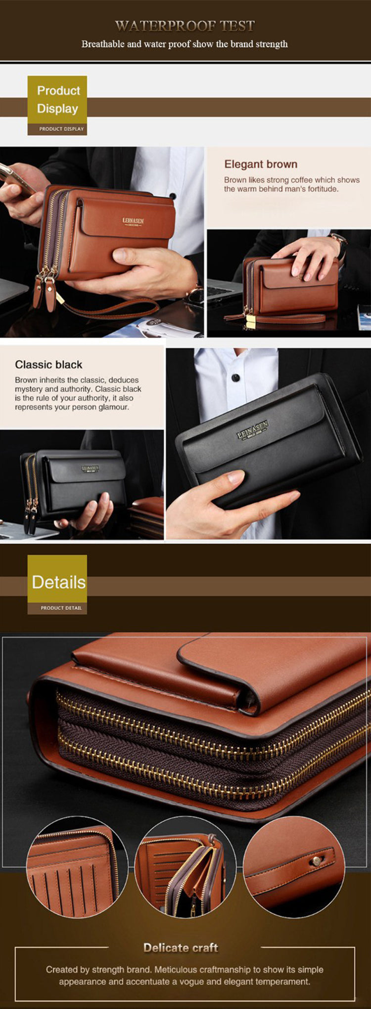 Mens Large Long Leather Clutch Hand Bag Wallet Purse Travel Passport  Business Cell Phone Holster Credit Card Holder Case for Dad Husband (Brown)  – telemartuae