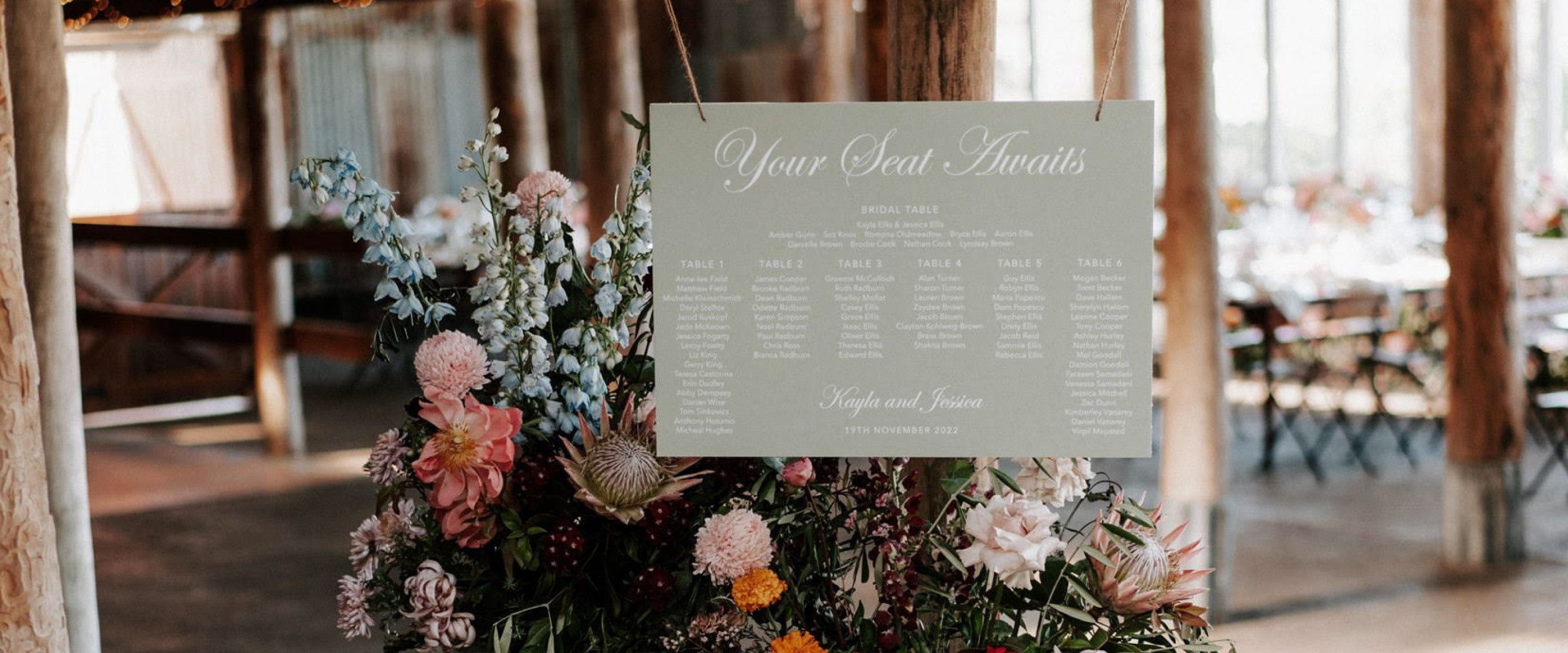 Wedding seating chart printed on PVC foamboard Australia