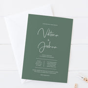Coloured Wedding invitation minimal style with modern font on green card