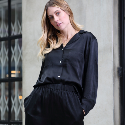 Ethical Kind Organic Peace Silk Black Pyjamas for Women Street trend