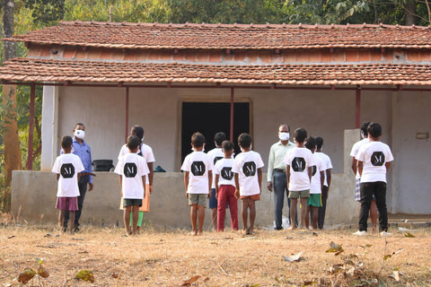 Marghantu middle school - outside of the school children in line