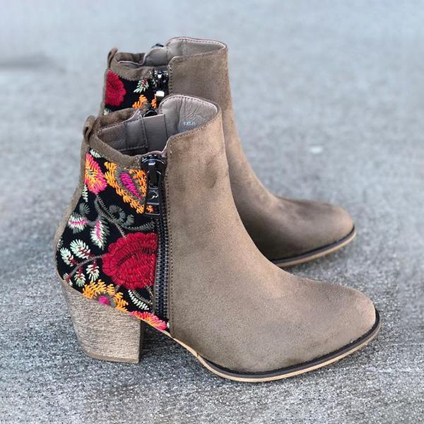 embroidered heel booties