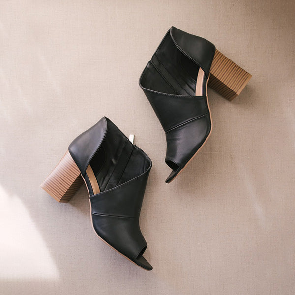 peep toe bootie low heel