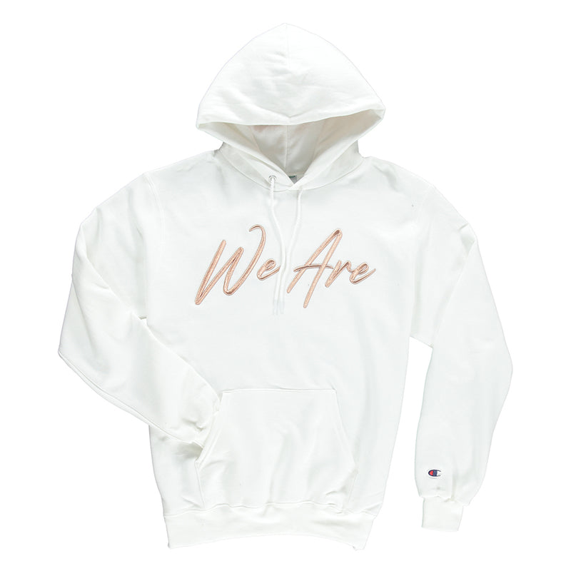 gold and white champion hoodie