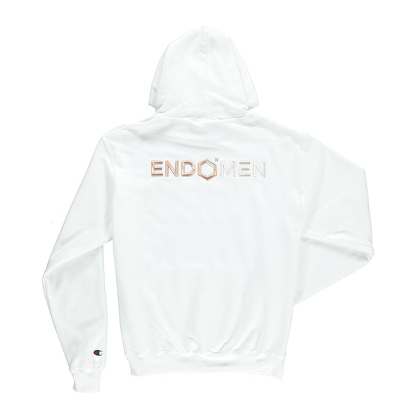 gold and white champion hoodie