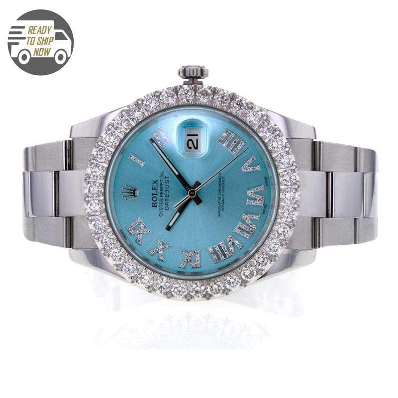 rolex with light blue face