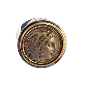 Ancient Greece - Alexander III the Great (336-323 BC) -  AR drachm - Mounted in a Sterling ring with 14K coin bezel.