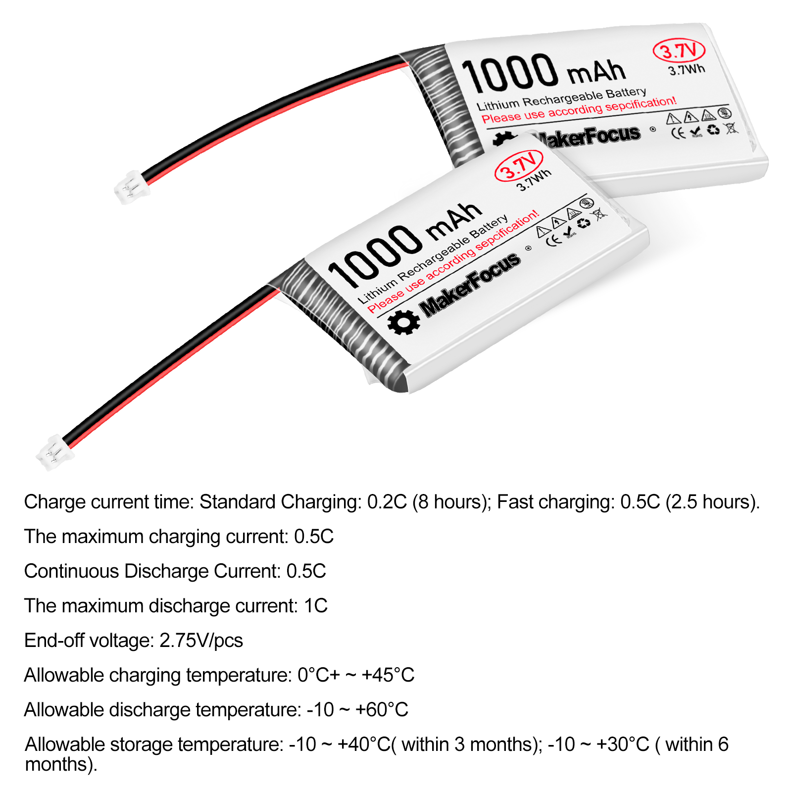 Smuf 3.7 V 10000mAh Lithium-ion Battery with JST Connector For DIY