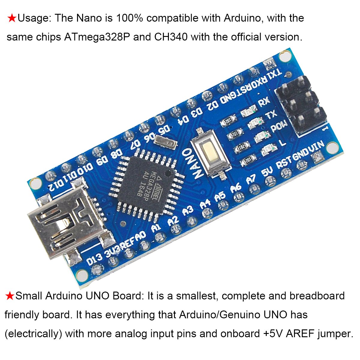 Makerfire 2pcs Nano V30 Atmega328p Microcontroller Board For Arduino Makerfocus 0959