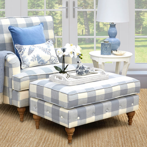 Duck Egg Blue buffalo check foot stool for roll armchair.jpg__PID:6406976d-86ea-4a93-a57a-065e6768be5c