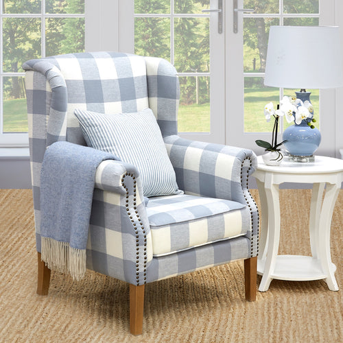 Duck Egg Blue buffalo check wingback armchair.jpg__PID:86eafa93-257a-465e-a768-be5ca3e5aca7