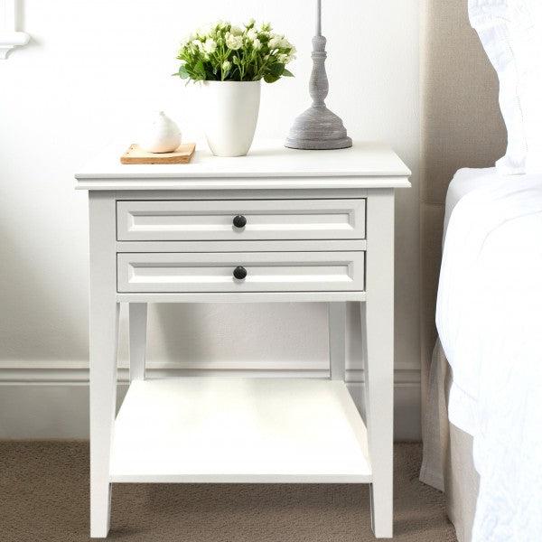 white bedside table