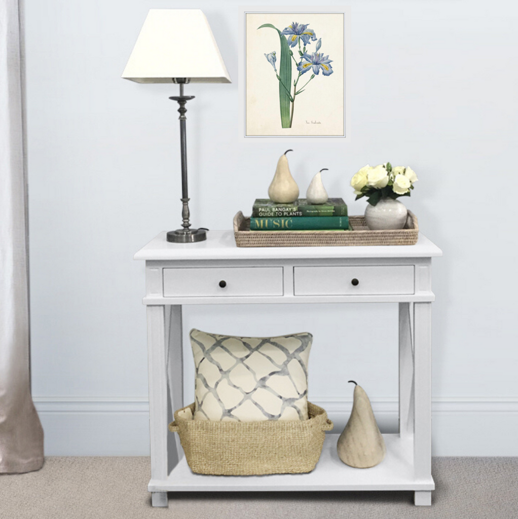 white and silver sofa table