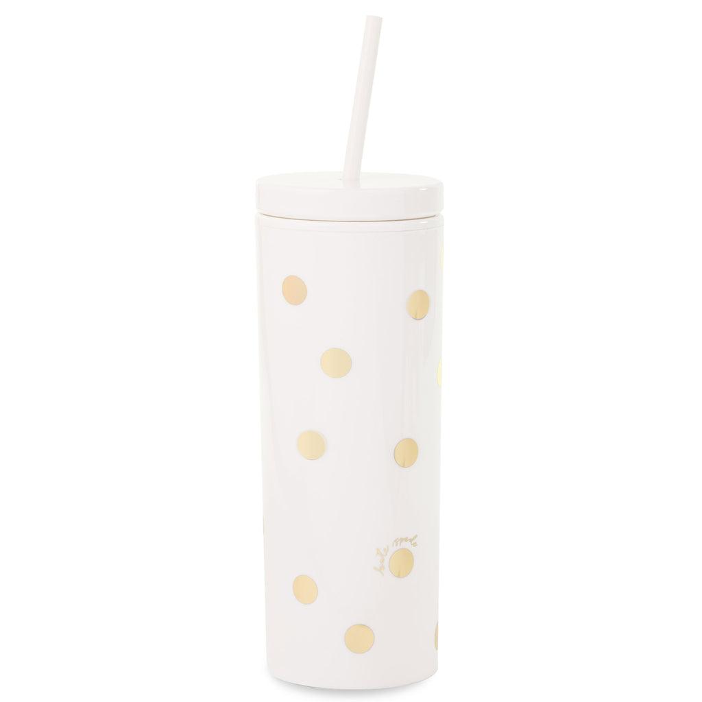 Kate Spade Acrylic Tumbler with Straw, Gold Dot with Script | Dotmaison