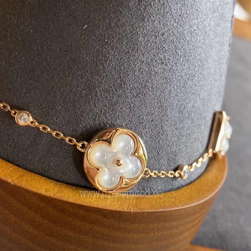 Color Blossom Bb Multi-motif Bracelet, Pink Gold, White Mother-of-pearl And  Diamonds