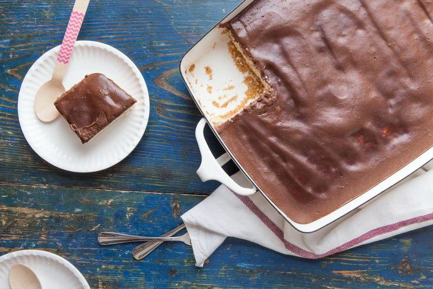 Serving cake on a paper plate.