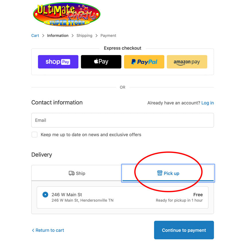 store pickup instructions checkout