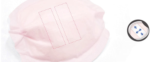 Breast pads with extra wide anti-slip panel to keep pads secure in place.