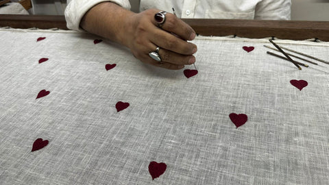 red heart dress fabric hand-embroidered omi na-na