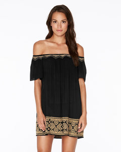 L*Space BLACK Embroidered Jasper Tunic Cover Up, US X-Small