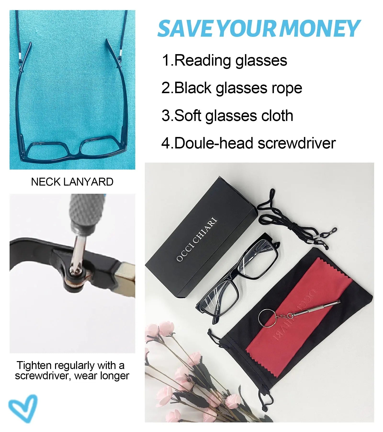 Alex Blue Light 01 OCCI CHIARI Stylish Reading Glasses Women Luxury Brand Square Presbyopia Eyeglasses Frames Female Reader Glasses 1 1.5 2 2.5 3 Wicked Tender