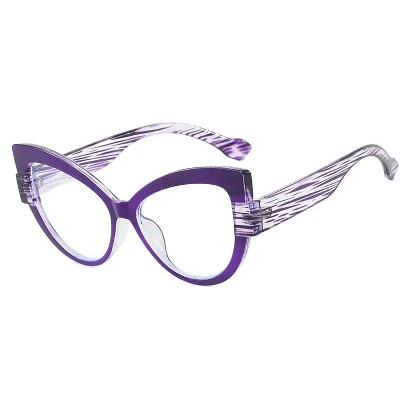 Alex Cute Anti Blue Ovserized Glasses - R57576 Color-Blocked Blue Light Blocking Glasses Frame Stylish Cat Eye Optical Presbyopia Eyeglasses Customizable Prescription Wicked Tender