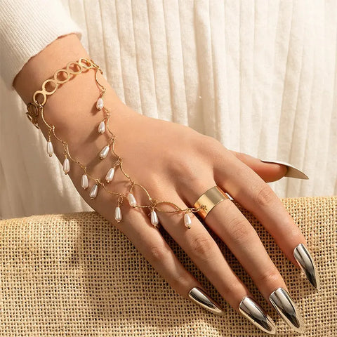 Gold Hand Chain & Ring Bracelet delicate Chain, Adjustable Ring - Etsy
