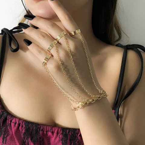 Trendy Women's Hand Bracelets Chain Bracelet with Ring for Women Mental Finger  Bracelet Ring Female Jewelry Gift
