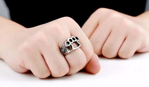 Relentless - Stainless Steel Skull Ring Brass Knuckle Ring