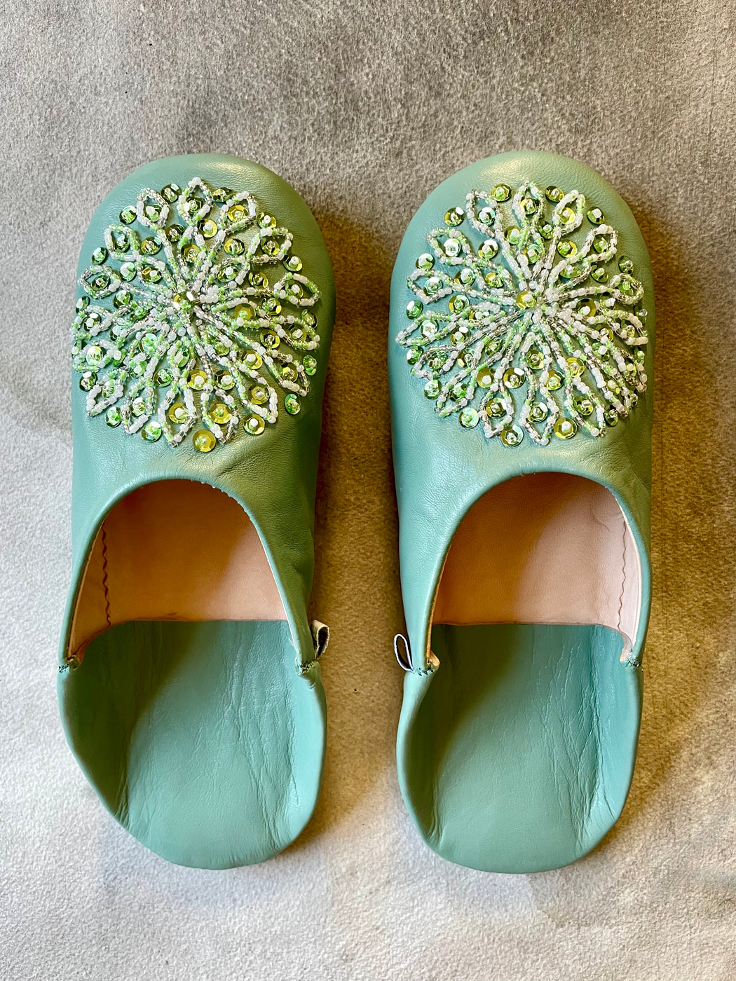 Beaded Moroccan Slippers - Sage