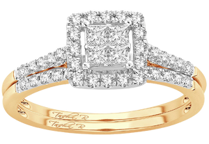 14k Princess halo 2 tone Wedding Set 0.50ct Diamond total weight