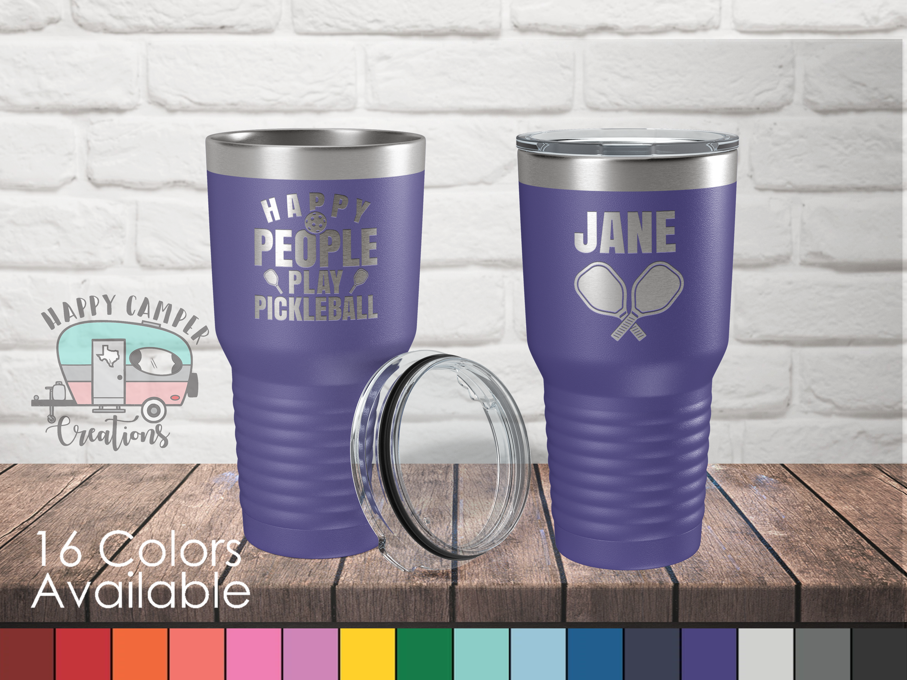 Happy People Play Pickleball - Custom Laser Engraved 30 oz Tumbler - Personalized Ringneck Polar Camel - Happy Camper Creations TX product image