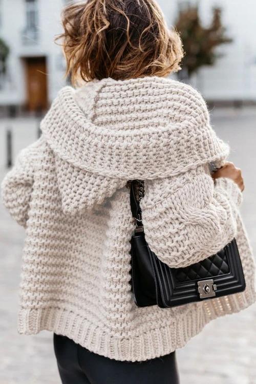 Oversized Braided Knitted Chunky Sweater Hoodie Cardigan Sweater Jacke ...