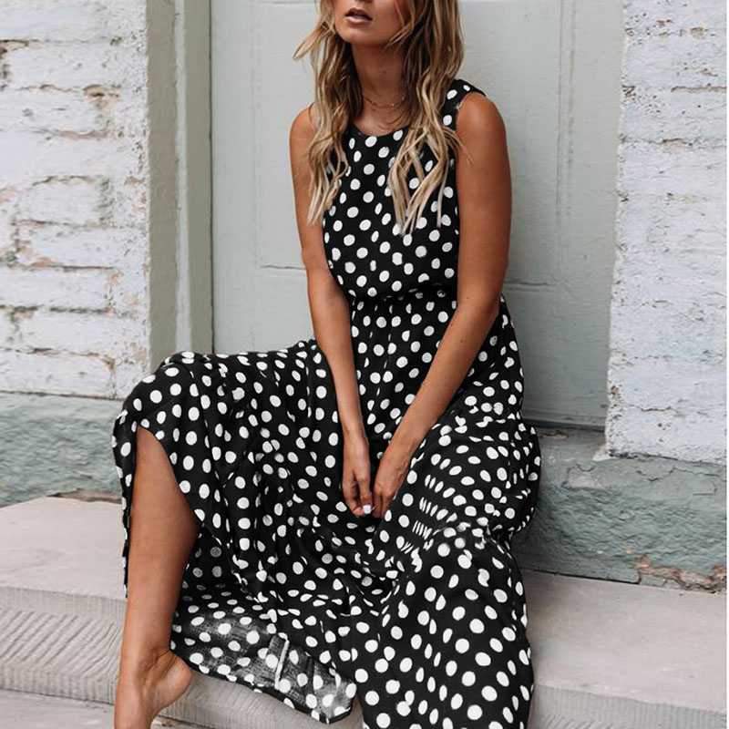 long black and white polka dot dress