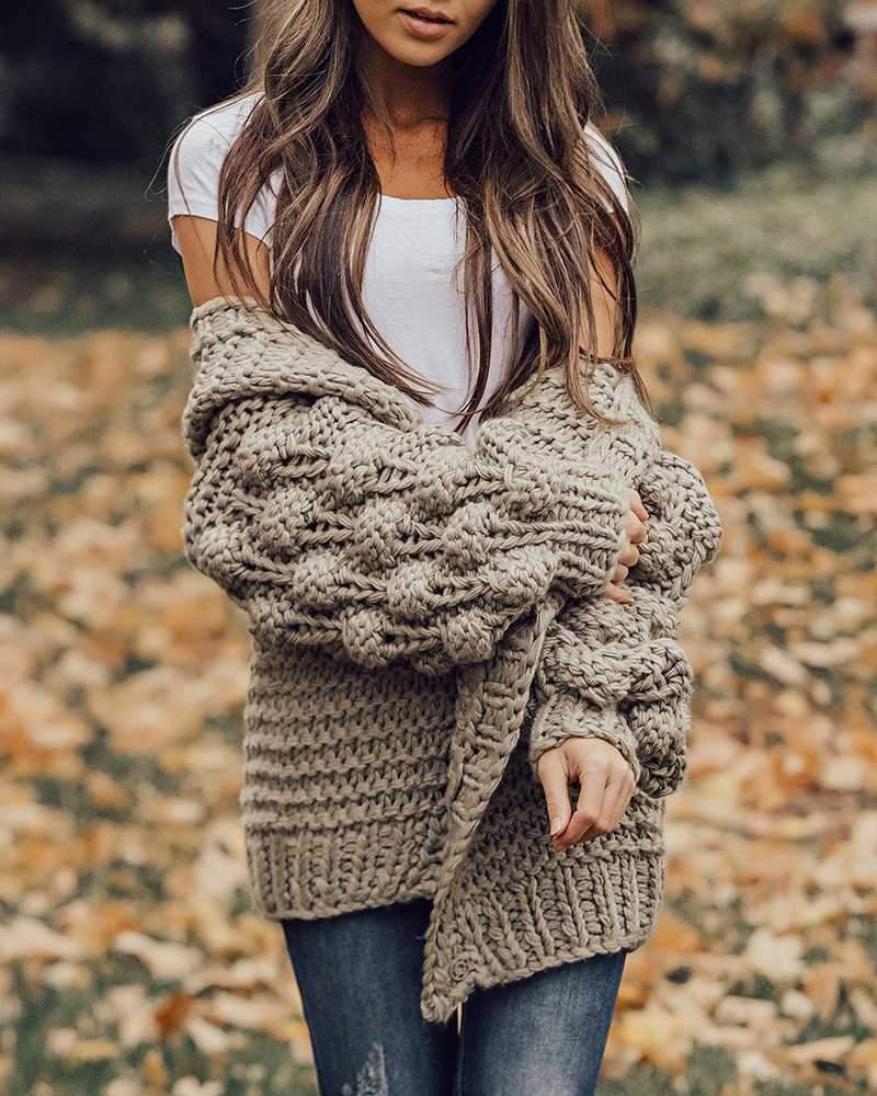 Oversized Chunky Thick Cable Knit Cardigan Sweater – SOUISEE