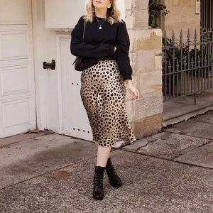 high waist leopard midi skirt