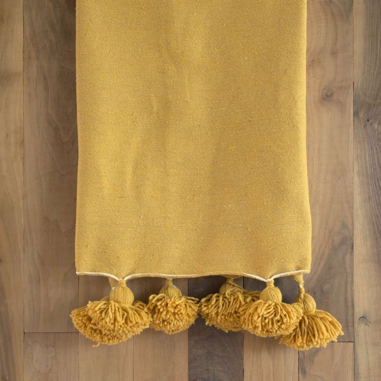 Classic Mustard Yellow Pom Pom Blanket The Cozy Throw