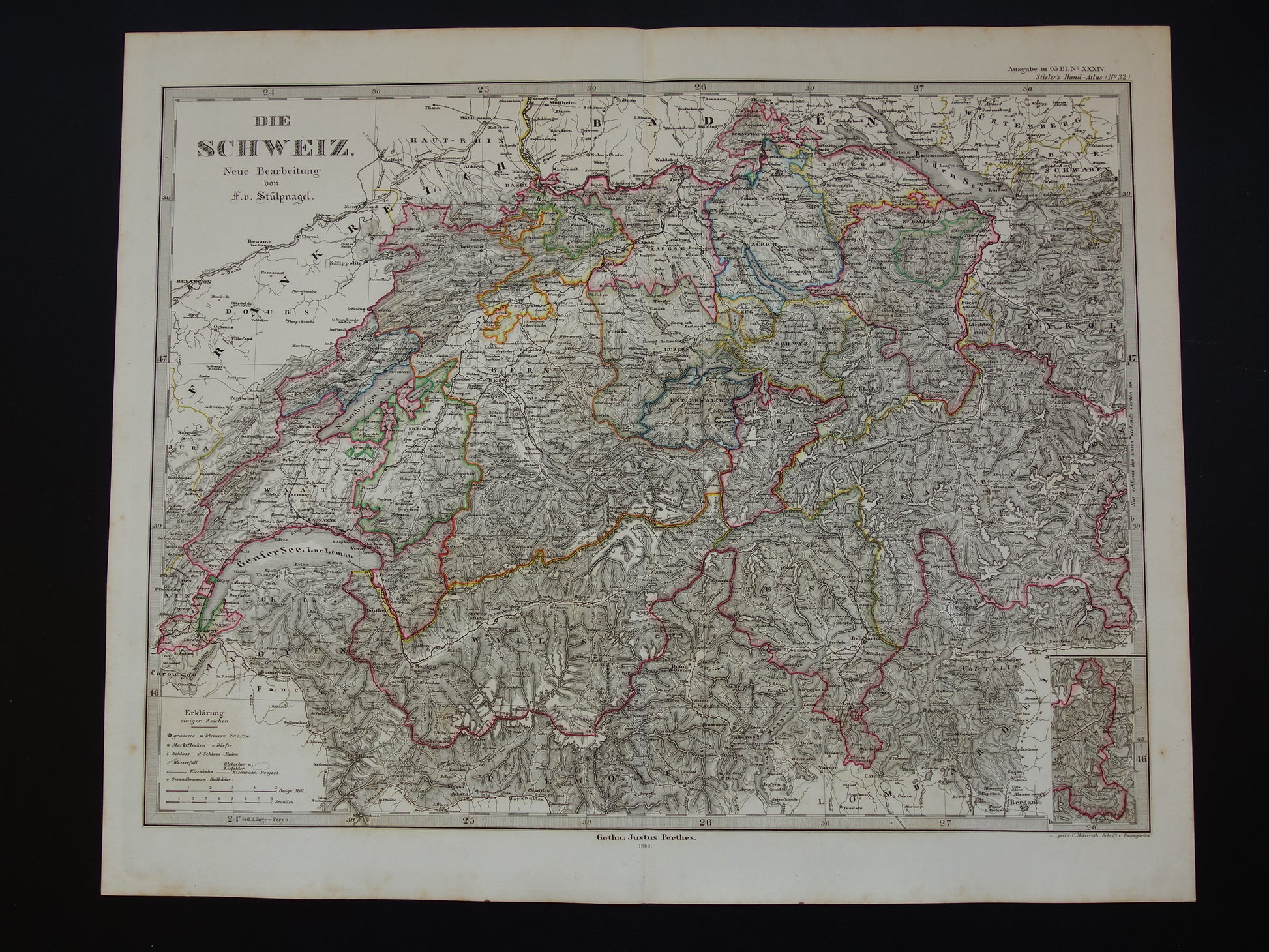 ZWITSERLAND antieke landkaart van 1860 originele oude kaar – Oudekaarten.com