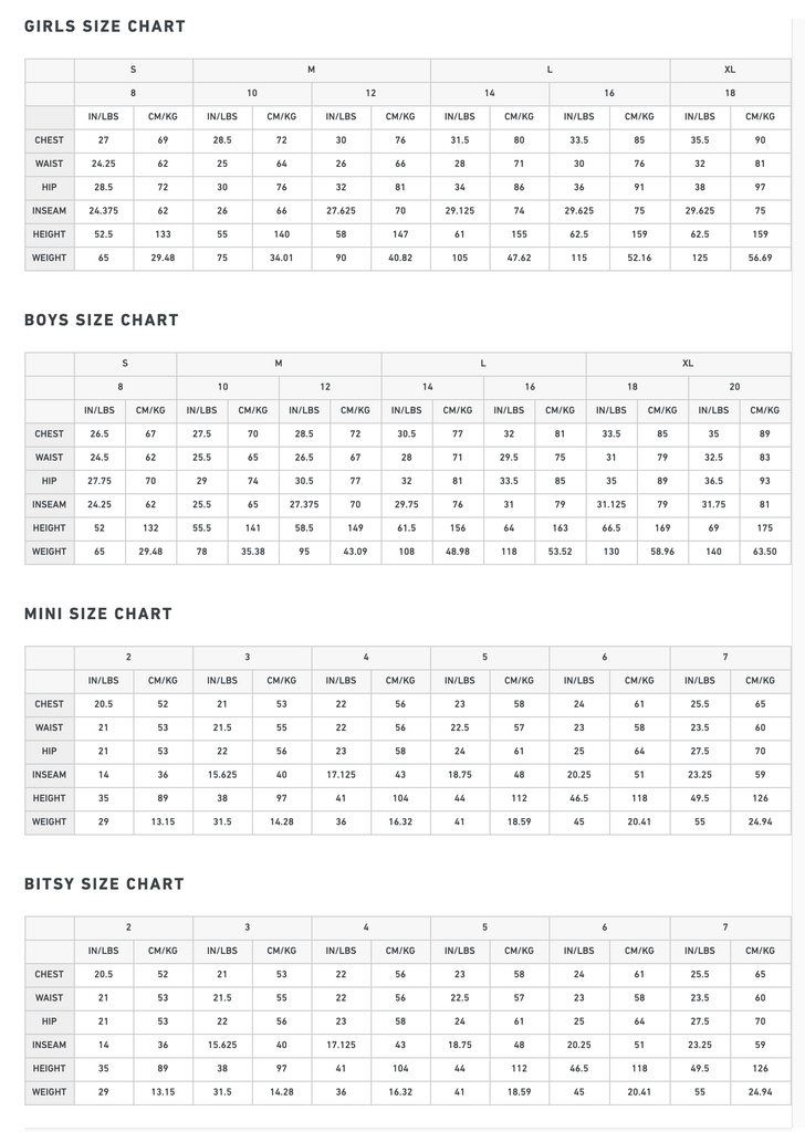 Spyder Size Chart – Mountain Kids Outfitters
