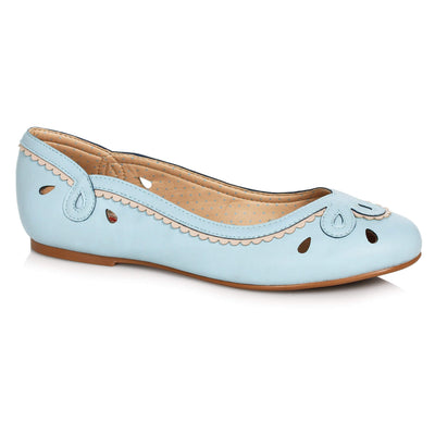 Bettie Page Shoes Dolly Flats - Blue - side view